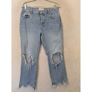 We The Free Jeans Women's 28 Light Blue Distressed Button Fly Raw Hem